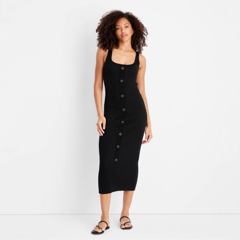 Women's Button-Front Ribbed Midi Dress - Future Collective with Jenee Naylor S